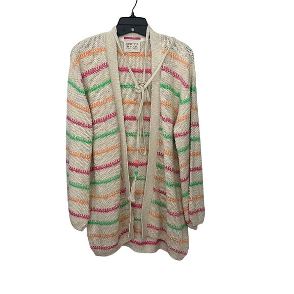 Scotch & Soda Cardigan Sweater Womens Medium Stripe Tie Waist Vanilla Organic - Picture 2 of 6